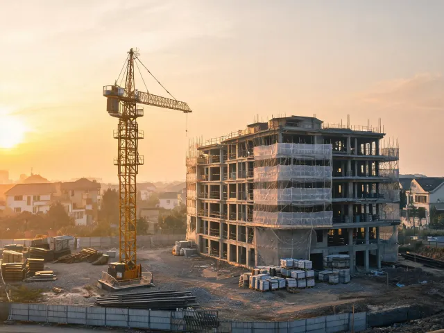 Self-erecting crane on residential site