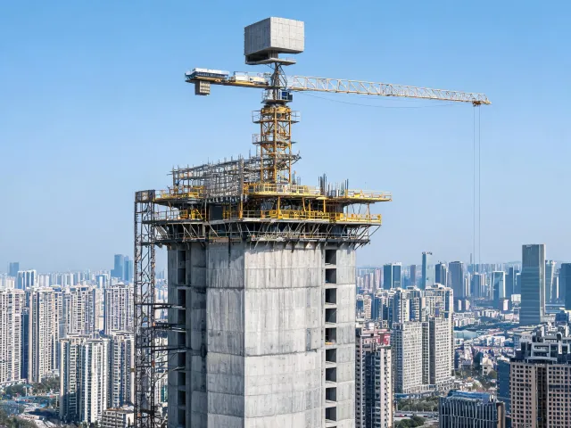 High-rise core tower crane jump