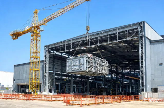 Industrial plant tower crane module lift